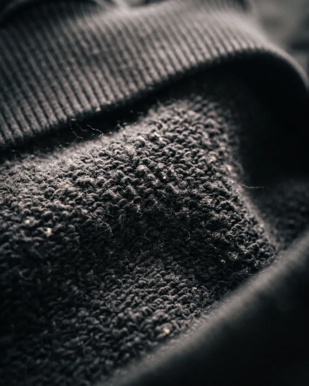 Close-up of washed charcoal fleece